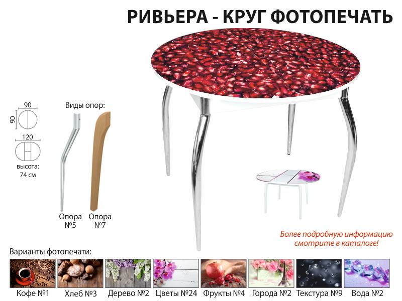 стол обеденный ривьера круг фотопечать в Якутске