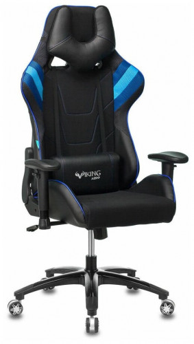 игровое кресло бюрократ бюрократ viking 4 aero, обивка: искусственная кожа, цвет: иск.кожа черная/ткань черная 26-28/сетка синяя(tw-10)-голубая(tw-55)-серая(tw-12) в Якутске