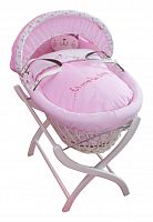 колыбель-переноска gift wicker moses basket белая, розовое белье в Якутске