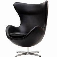 кресло с подлокотниками arne jacobsen style egg chair черное в Якутске