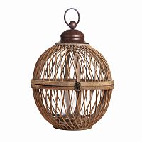 подсвечник-фонарь круглый деревянный большой со стеклом bamboo, 40 см в Якутске