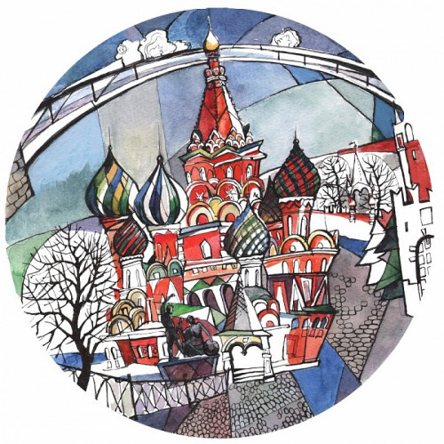 тарелка сувенирная собор василия блаженного. вечер в Якутске